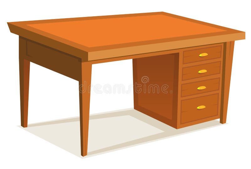 Illustration of a cartoon wooden office desk furniture with drawer, isolated on white background. Illustration of a cartoon wooden office desk furniture with drawer, isolated on white background