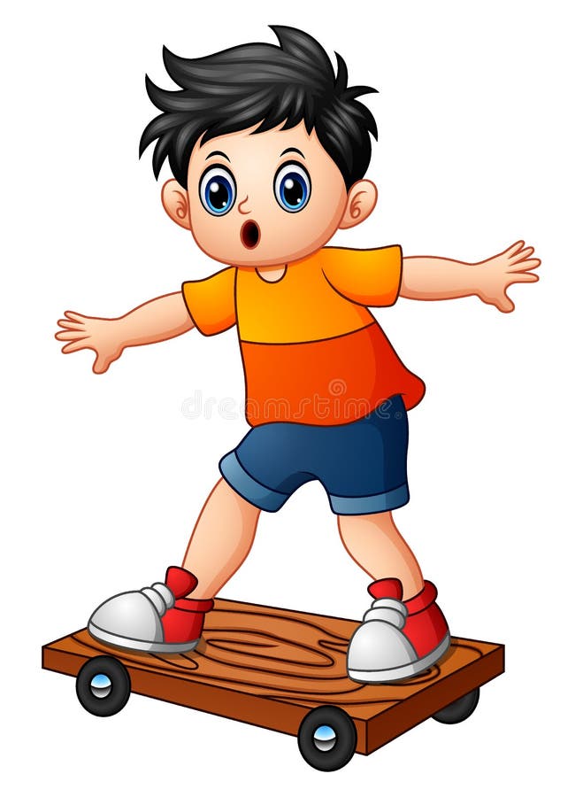 Beeldverhaaljongen het spelen skateboard stock illustratie Beeldverhaaljongen het spelen skateboard stock illustratie