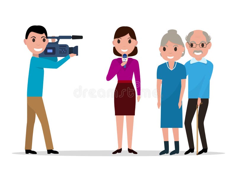 Cartoonjournalist interviewt ouderen vector illustratie