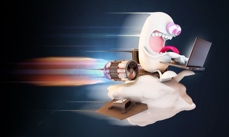 Beeldverhaalkarakter die het net surfen bij hoge snelheid op een wolk royalty-vrije illustratie Beeldverhaalkarakter die het net surfen bij hoge snelheid op een wolk royalty-vrije illustratie