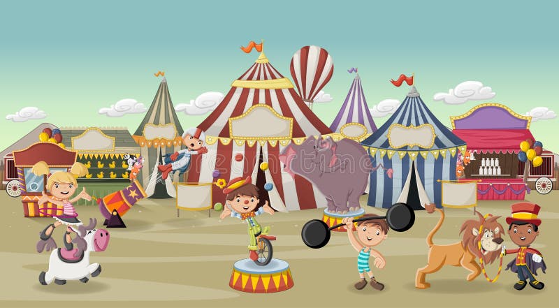 Beeldverhaalkarakters en dieren voor retro circus