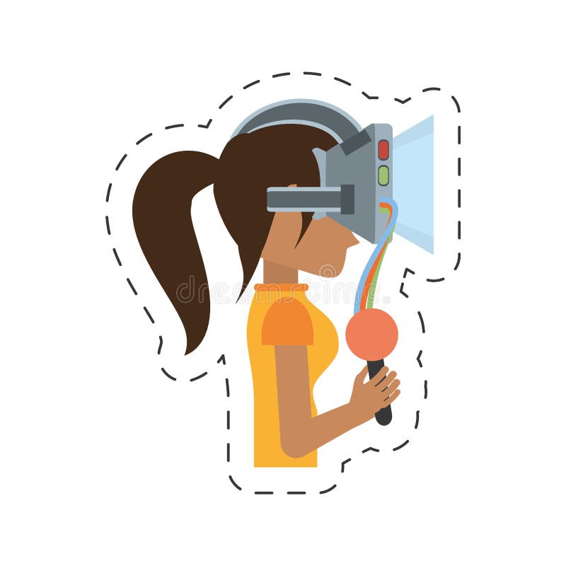 beeldverhaalmeisje met de controle van de vrhoofdtelefoon royalty-vrije illustratie beeldverhaalmeisje met de controle van de vrhoofdtelefoon royalty-vrije illustratie