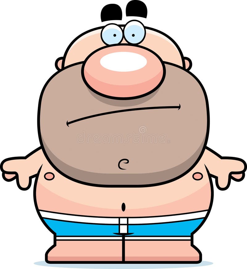 A cartoon illustration of a man in a swimsuit looking bored. A cartoon illustration of a man in a swimsuit looking bored.