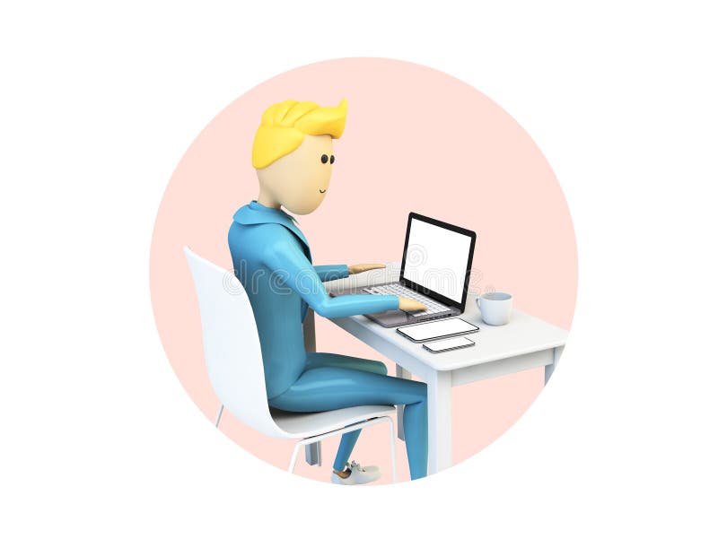 Beeldverhaalzakenman die met geïsoleerde apparaten werken stock illustratie Beeldverhaalzakenman die met geïsoleerde apparaten werken stock illustratie