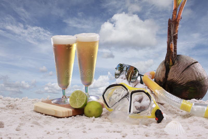 Beer at the beach stock image. Image of date, glasses 11112775