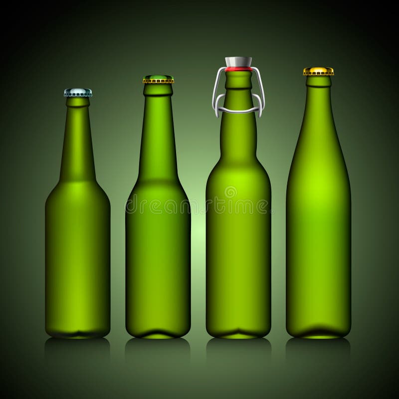 Beer Bottle Clear Set with No Label Green Glass Stock Illustration