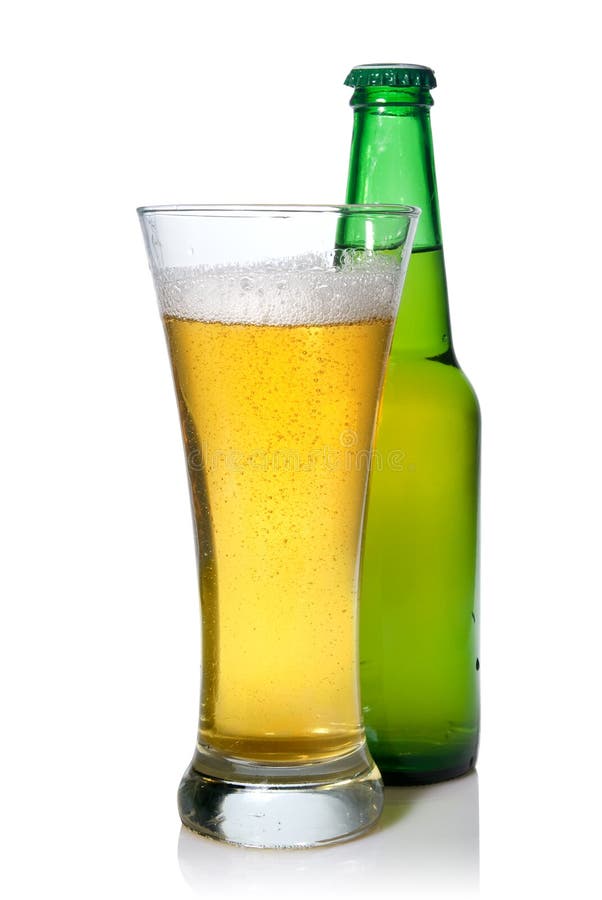 Beer Bottle with Blank Label and Beer in Glass Stock Image Image of