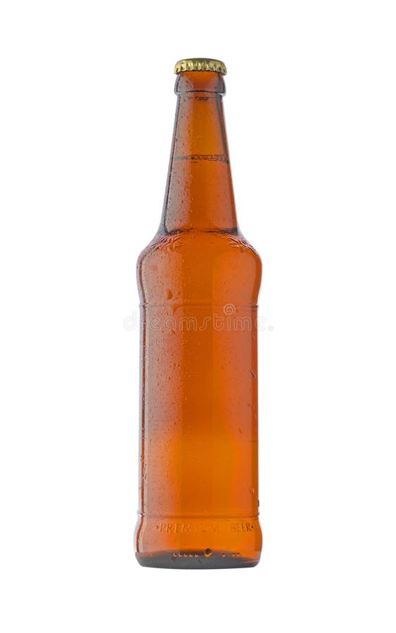 Beer Bottle Isolated on White Background. Beer Bottle with Water Drops