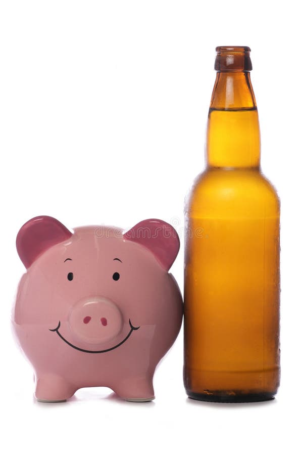 Beer Bottle with Piggy Bank Stock Photo Image of spending, wasting