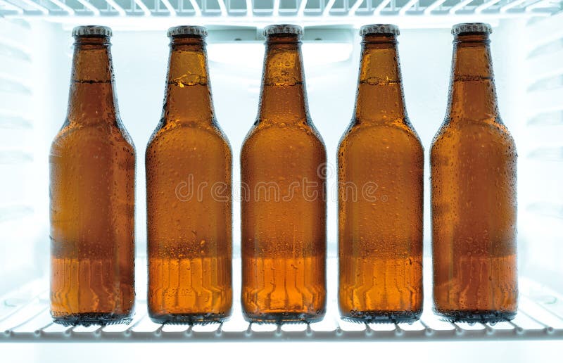 Beer bottles in a fridge