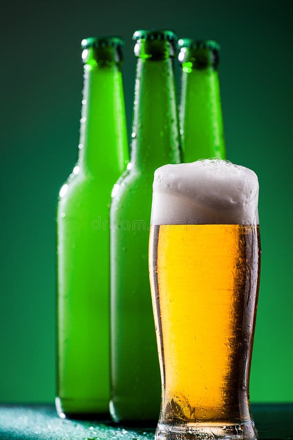Beer Bottles with Full Glass Stock Image Image of froth, beverage 37872303