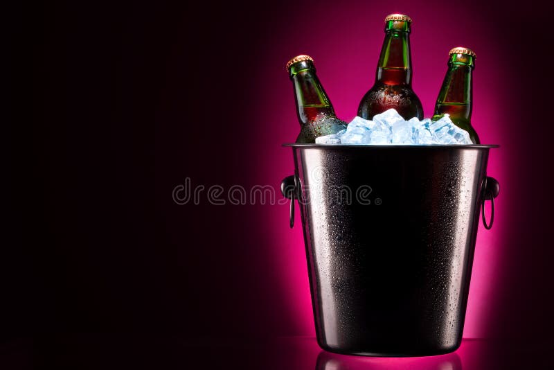 Beer bottles in ice bucket stock photo. Image of frozen 45887270