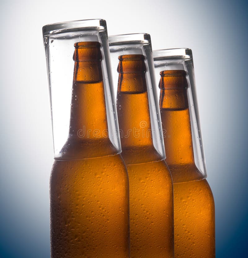 Beer Bottles Isolated on White Background, Studio Stilllife Stock