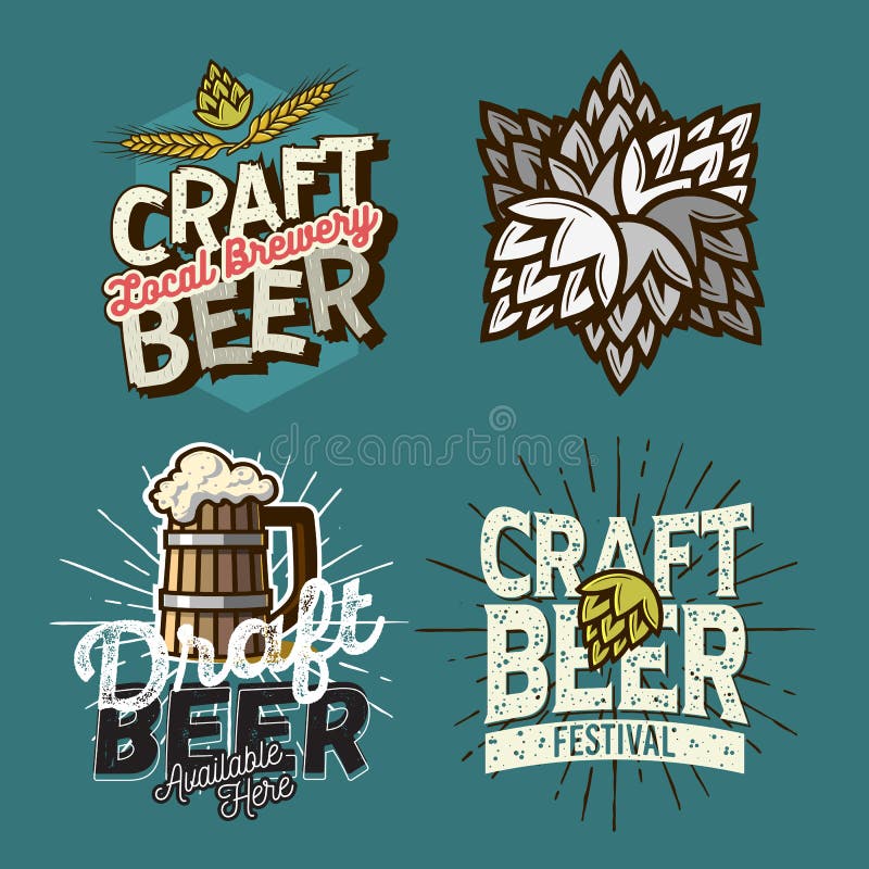 Beer Brew Brewery Alcohol Related Vector Illustrations Designs. Stock