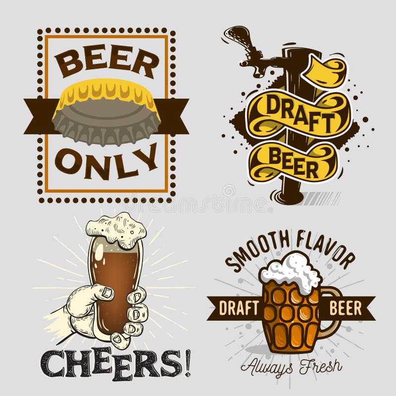 Beer Brew Brewery Alcohol Related Vector Illustrations Designs. Stock
