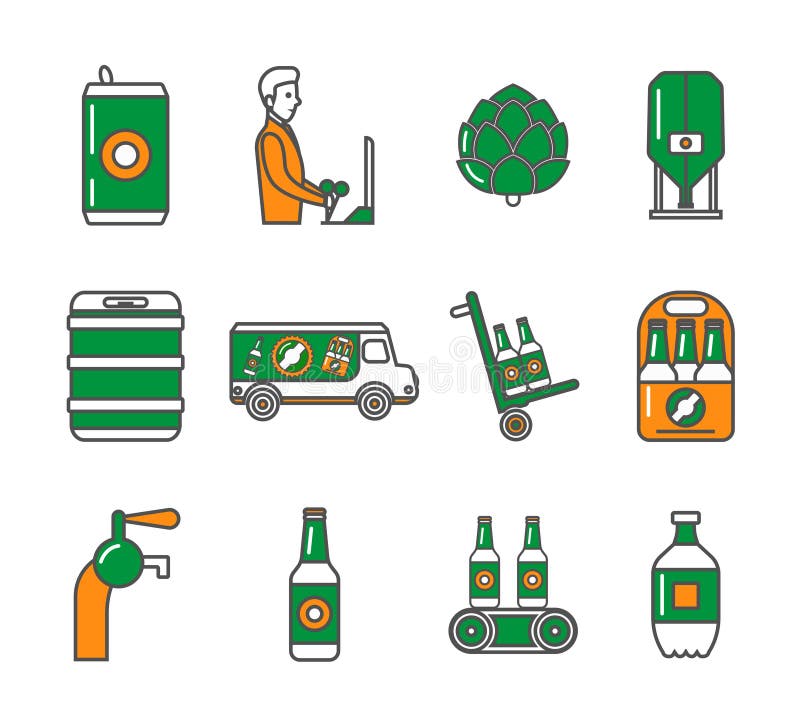 Beer Brewery Process icons set. Vector illustrations of elements of brewing process. vector illustration