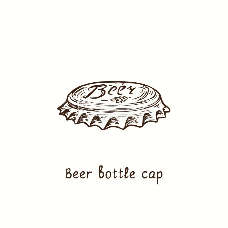 Beer Cap Side View. Ink Black and White Doodle Drawing Stock Vector