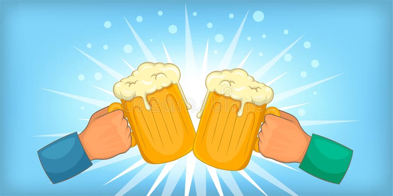 Beer cheers clink horizontal banner, cartoon style