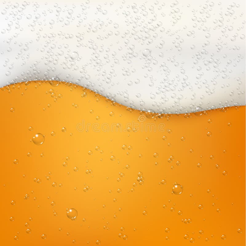 Beer color texture with bubbles and white foam. Gold beer backdrop. Fresh cold beer flow banner. Vector