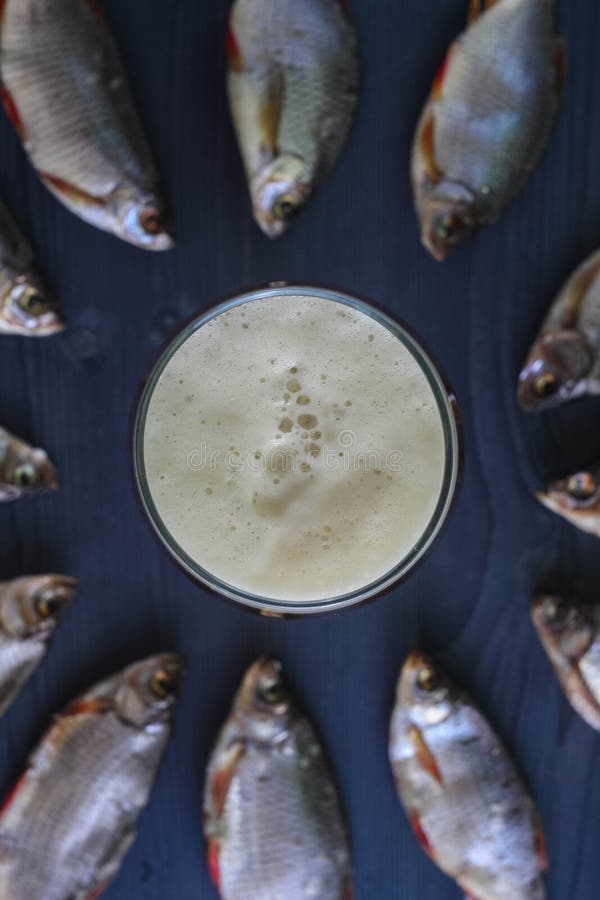 Beer and Dried Fish. Russian Snack . Stock Photo Image of foam, wheat