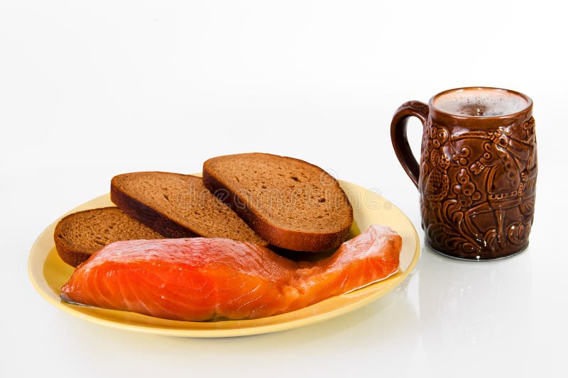 Beer, fish and bread stock image. Image of slice, food 56945811