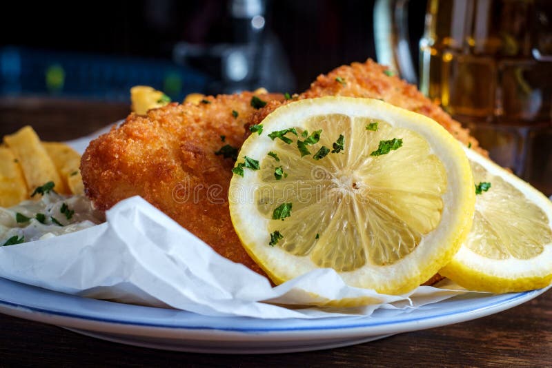 Beer Fish and Chips stock photos