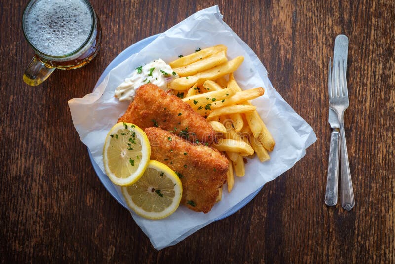 Beer Fish and Chips royalty free stock photo