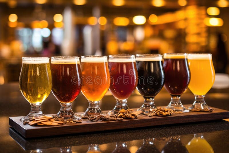 Beer Flight Sampler with Various Craft Brews Stock Illustration