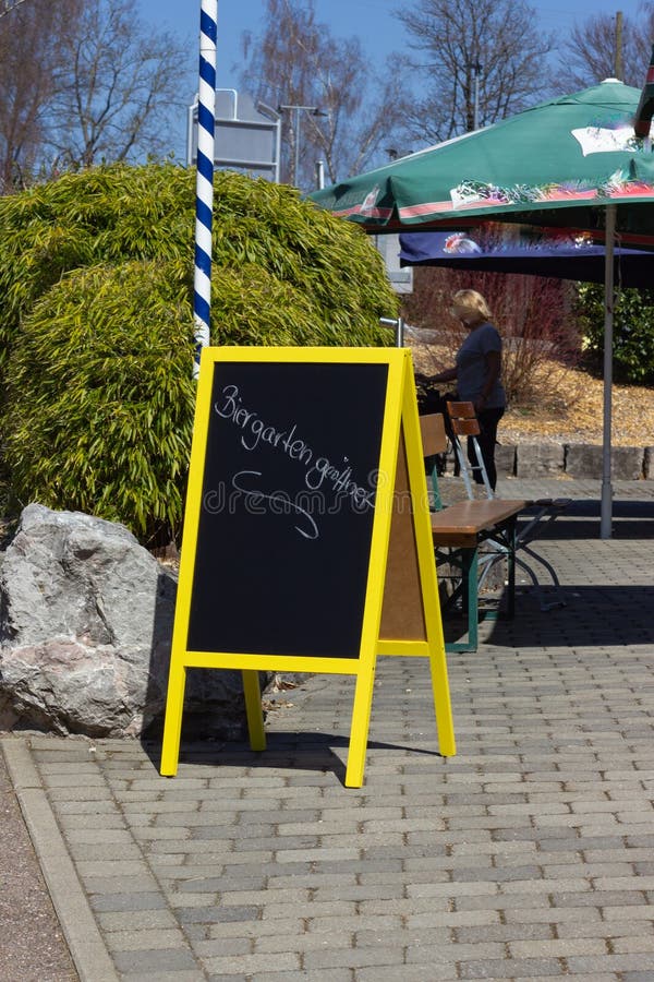 Beer Garden Opened Shield In German Biergarten Stock Image Image