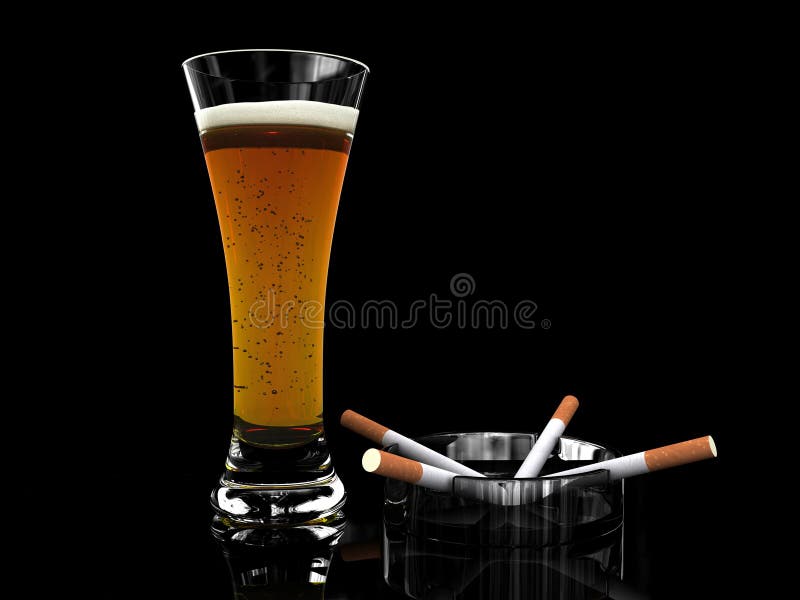 Beer in glass and cigarettes