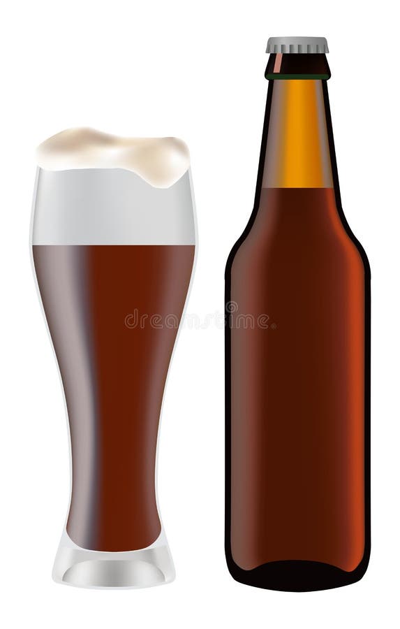 Beer in glass and dark bottle of beer