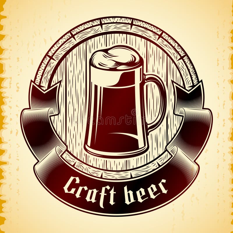 Beer Glass Mug Emblem Oktoberfest Cask Barrel Ribbon Background Stock ...