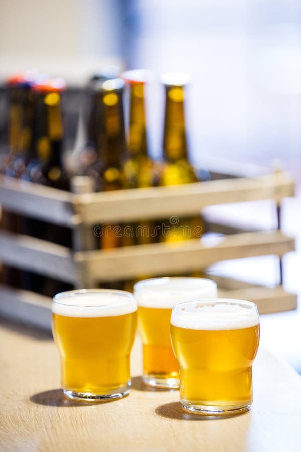 Beer Glasses on the Bar Counter Stock Photo Image of restaurant, beer