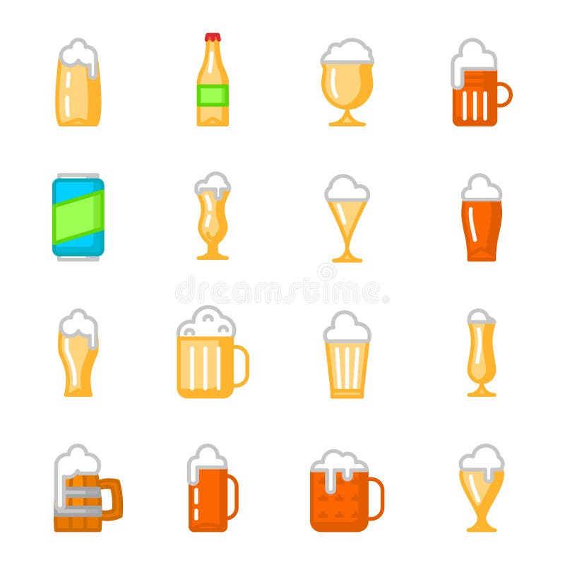 Beer glassware flat icons stock vector. Illustration of drink 77539904