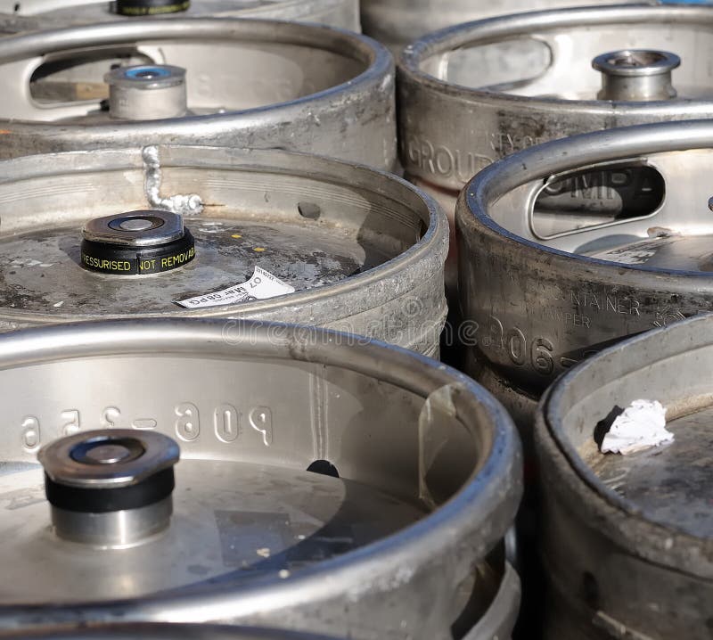 Forklift loading beer kegs stock photo. Image of loader 32482802