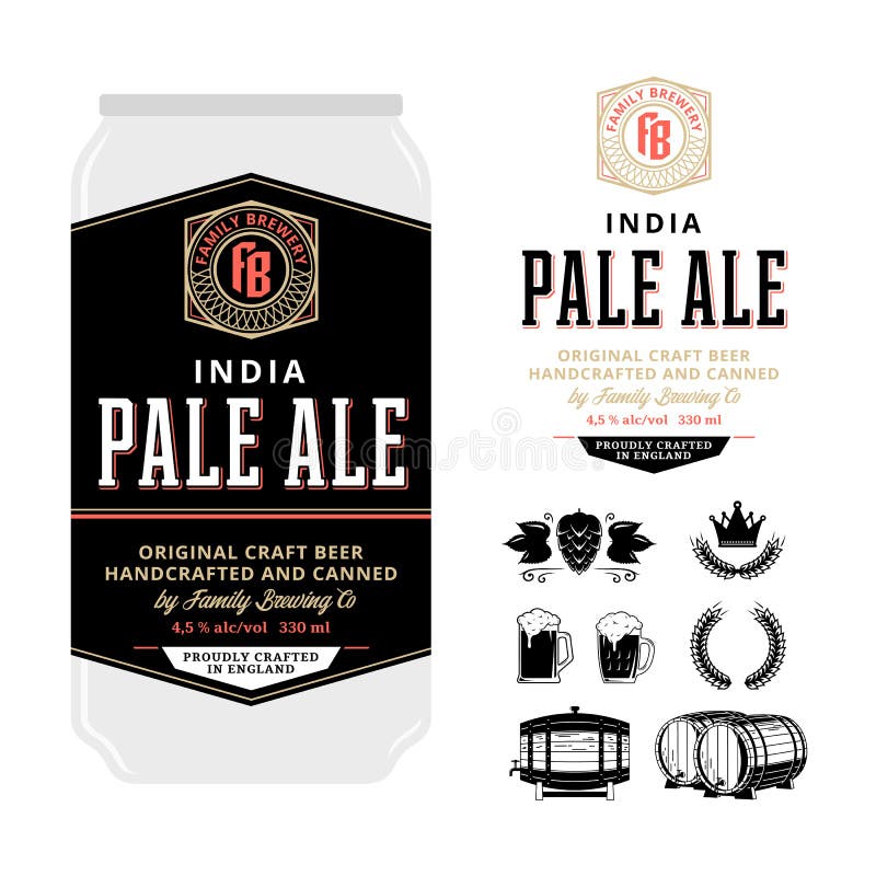 Vector beer label on aluminium can. Beer label on aluminium can. Pale ale label. Brewing company branding and identity icons and design elements stock illustration Vector beer label on aluminium can. Beer label on aluminium can. Pale ale label. Brewing company branding and identity icons and design elements stock illustration