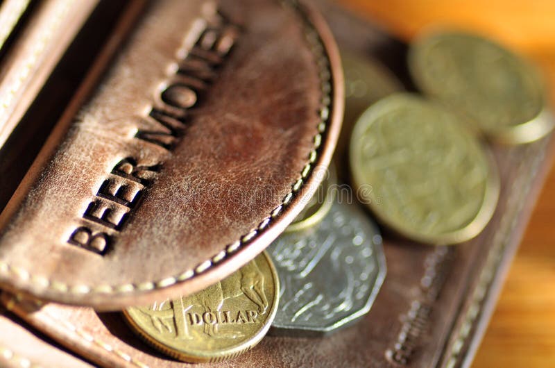 Beer Money. Aussie Coins Out of a Leather Wallet Stock Photo Image of