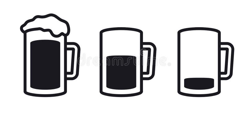 Beer mug icons full half and empty royalty free illustration