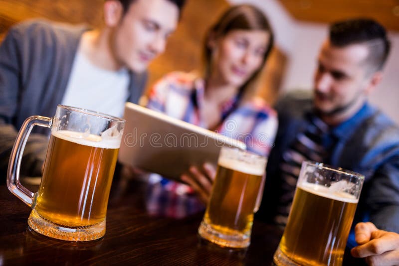 Beer Mugs with Friends at Restaurant Stock Image Image of beer