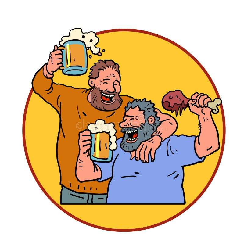 Beer Party, Oktoberfest. Men Eat Meat and Drink Beer Stock Vector ...