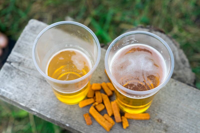 Beer in a Plastic Cup. Alcohol at the Picnic. Stock Image Image of