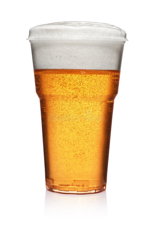 Beer in a plastic cup stock photo. Image of closeup 129324688