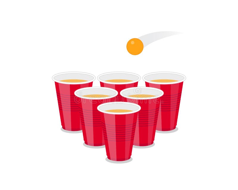 Beer pong vector pattern. Red plastic cups and ping pong ball