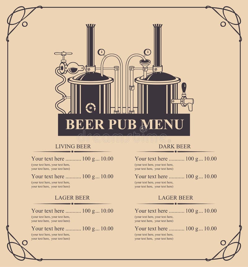 Beer pub menu with a price list in retro style