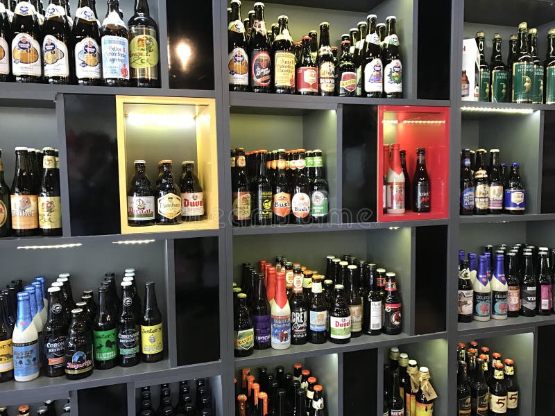 Shelves With Beer Varieties Of Different Brands And Types. Editorial