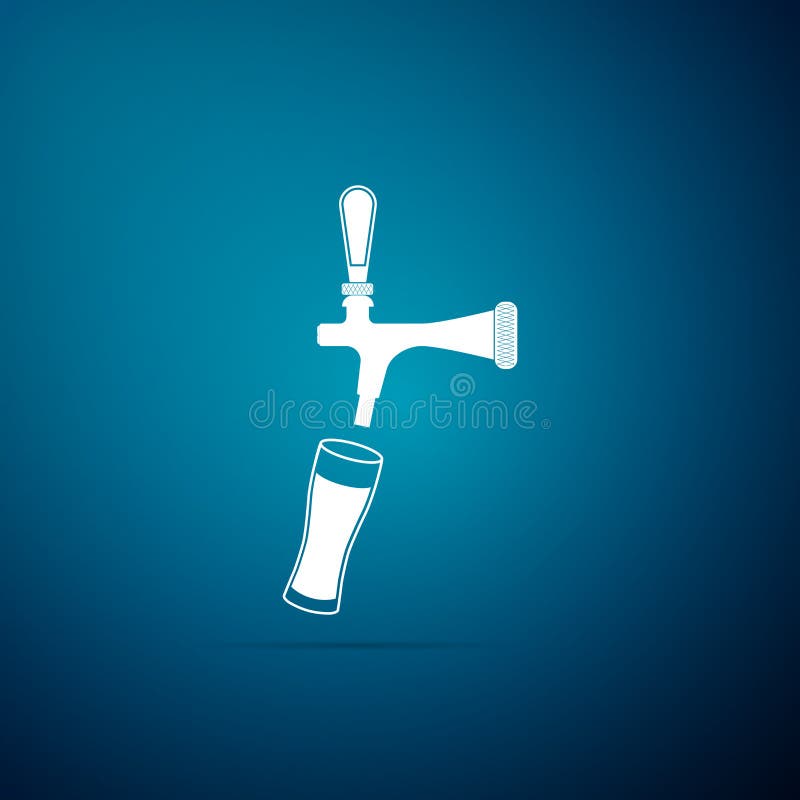 Beer Tap with Glass Icon Isolated on Blue Background. Flat Design Stock