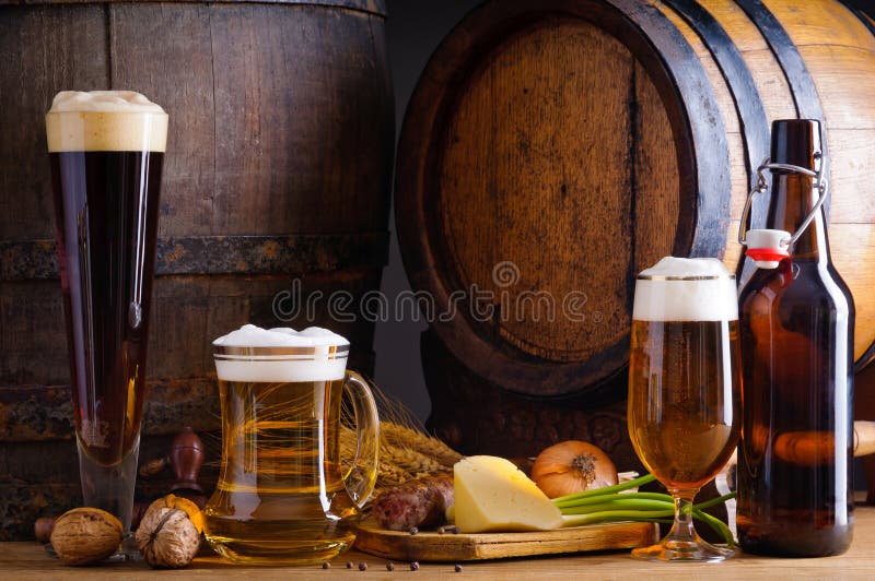 Beer and traditional food stock photos