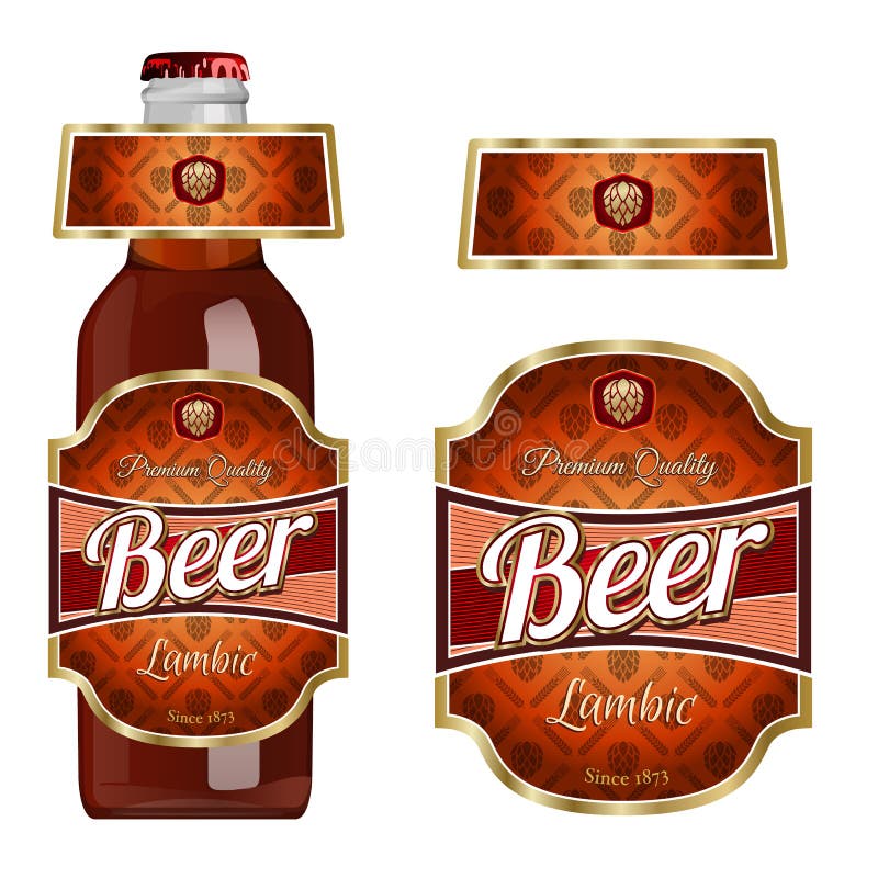 Beer Label Template with Neck Label. Lambic Beer Stock Vector