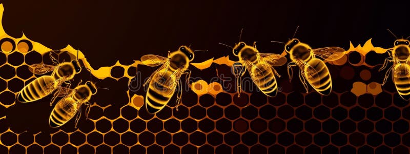 Bees on a wax frame. Generative AI. AI. Generative AI AI generated.