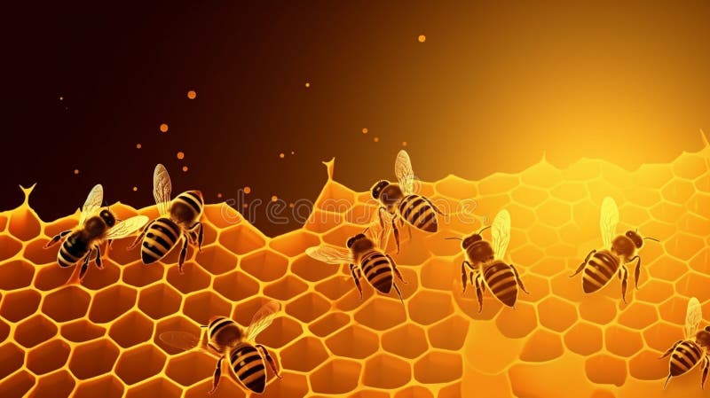 Bees on a wax frame. Generative AI royalty free stock images